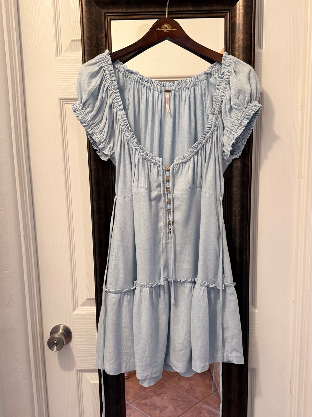 Free People light Blue Ruffle Sleeve Button Front Dress